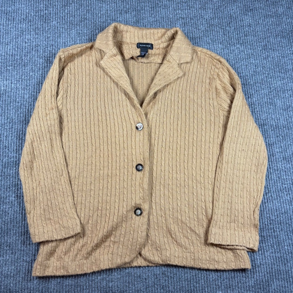 Spense‎ Sweater Womens XL Tan Cable Knit Button Front Cardigan Wool Blend Blazer